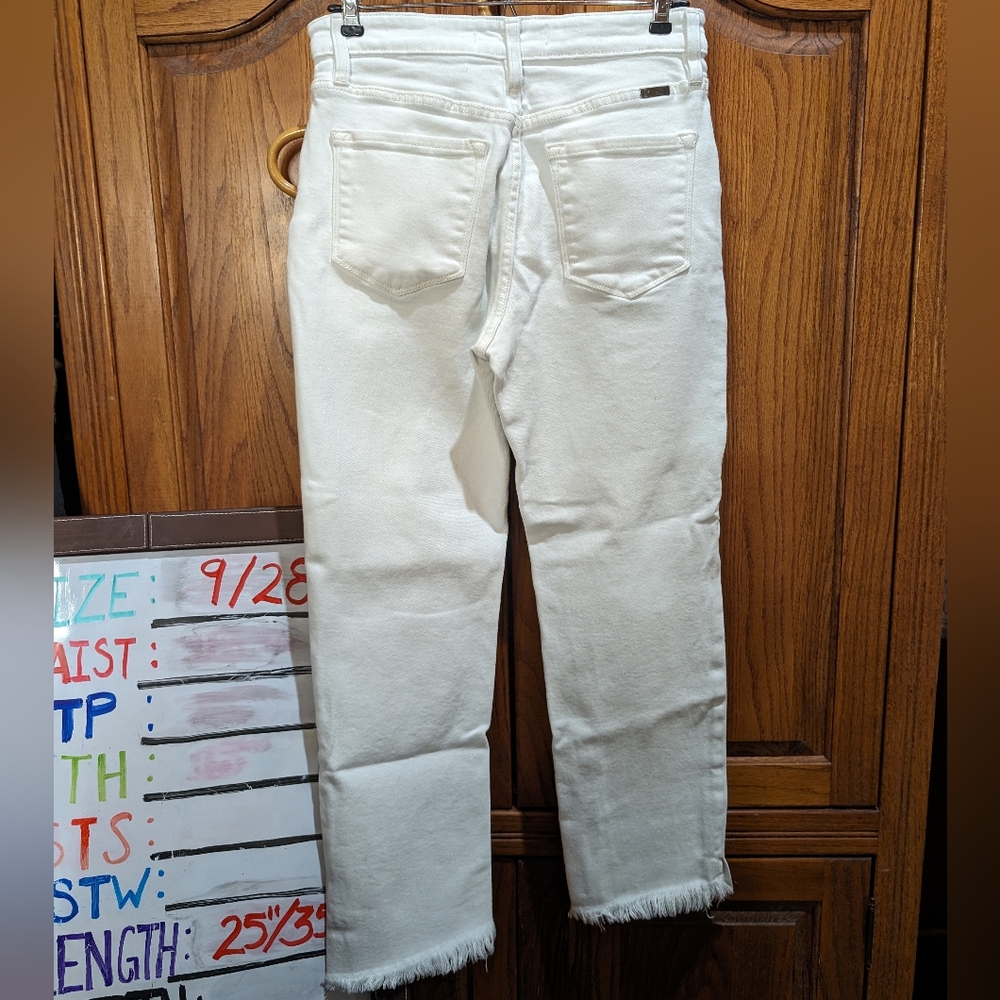 Kancan 9/28 white stretch denim raw hem ankle straight loose fit comfy‎ jeans - Picture 7 of 7